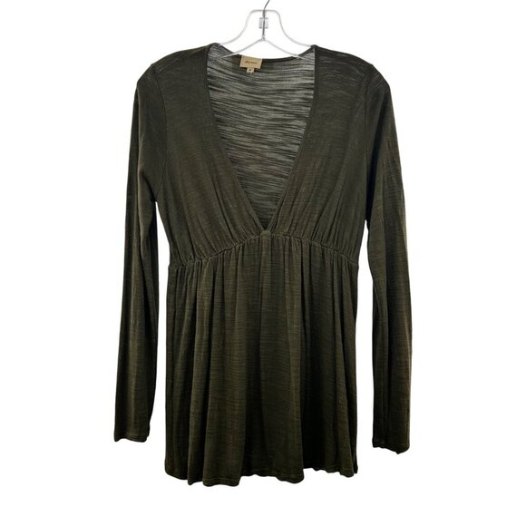 Ella Moss Deep V-Neck Long Sleeve Top Green Size Medium Semi Sheer - Picture 1 of 9